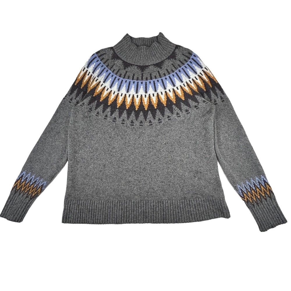 Caslon Womens Fair Isle Nordic Crewneck Sweater Multi-color Geometric Size M